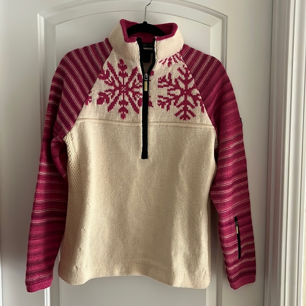 Dale of Norway Half Zip Snowflake Pink Cream Wool Pullover Sweater Medium